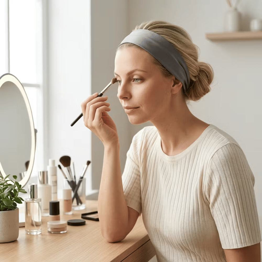 THYRA hårband i silke vid sminkning