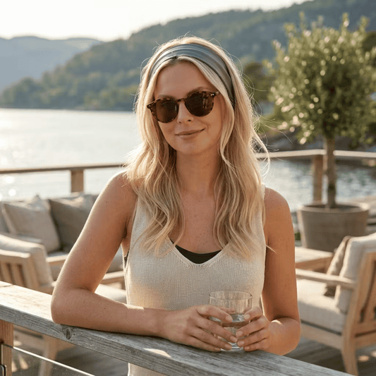 THYRA silkeshårband – livsstilsbild i solljus